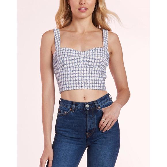 NEW AMANDA UPRICHARD percy tweed top in blue multi - Picture 1 of 4